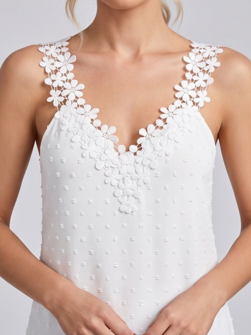 Boho Crochet Lace Dot Cami White - Picture 2 of 6
